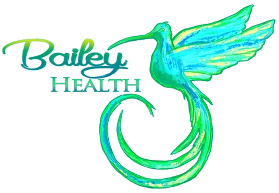 Logo featuring "Bailey Health" text and an abstract, colorful hummingbird with extended wings and tail.