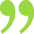 A green quotation mark symbol with a bold and thick design.